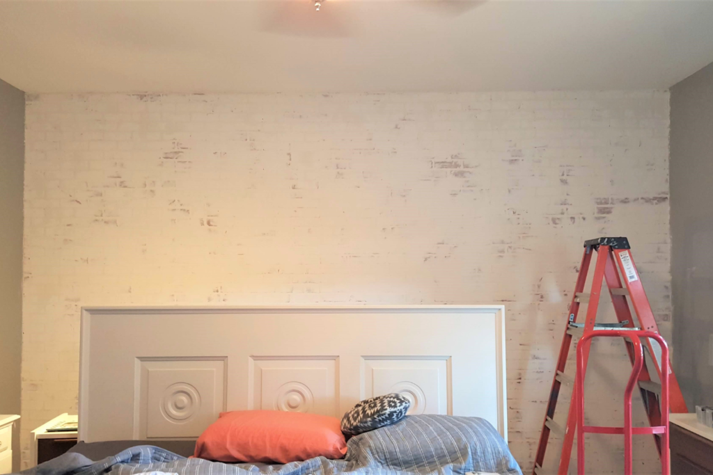 DIY whitewashed brick accent wall