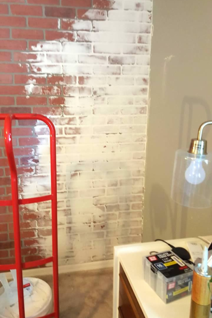 DIY white brick accent wall